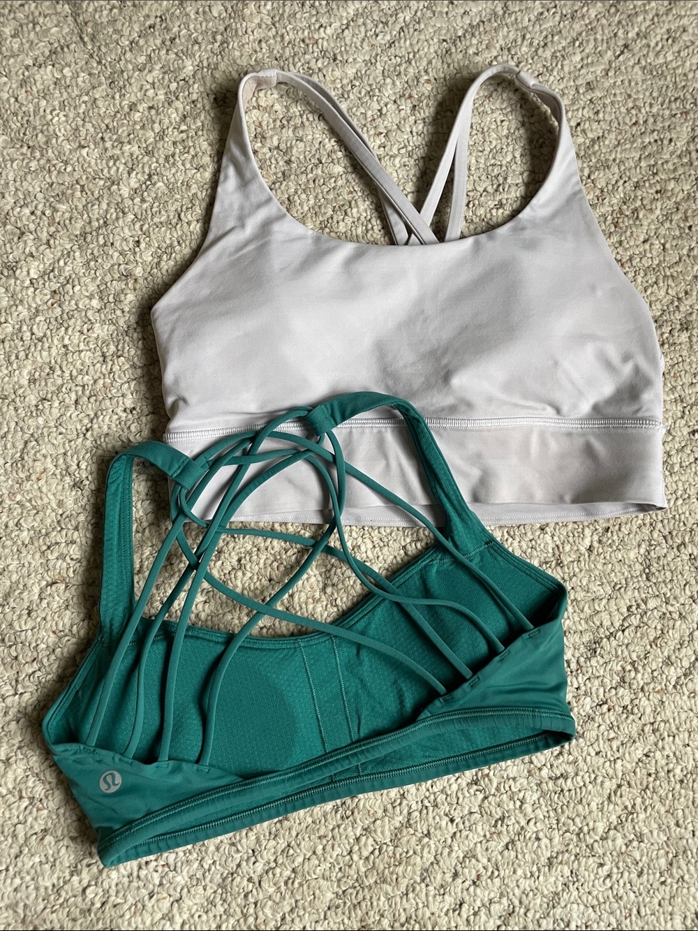 (2) Lululemon Strappy Back Sports Bralette - Teal & Gray 8